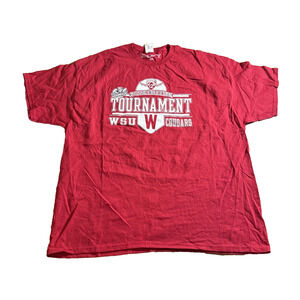 2022 PAC 12 Baseball Tournament WSU Cougars Red 100% Cotton T-Shirt Size XXL
